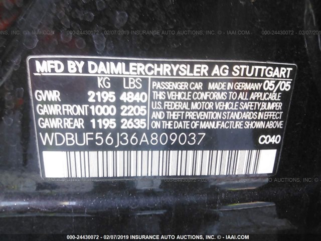 WDBUF56J36A809037 - 2006 MERCEDES-BENZ E 350 BLACK photo 9