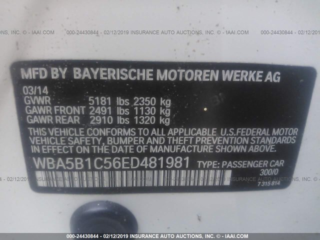 WBA5B1C56ED481981 - 2014 BMW 535 I WHITE photo 9