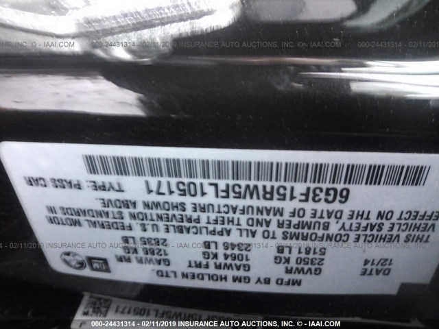 6G3F15RW5FL105171 - 2015 CHEVROLET SS BLACK photo 9