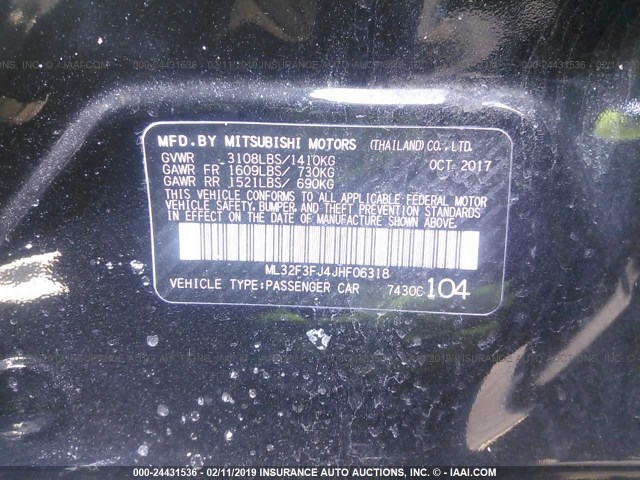 ML32F3FJ4JHF06318 - 2018 MITSUBISHI MIRAGE G4 ES Negro foto 9