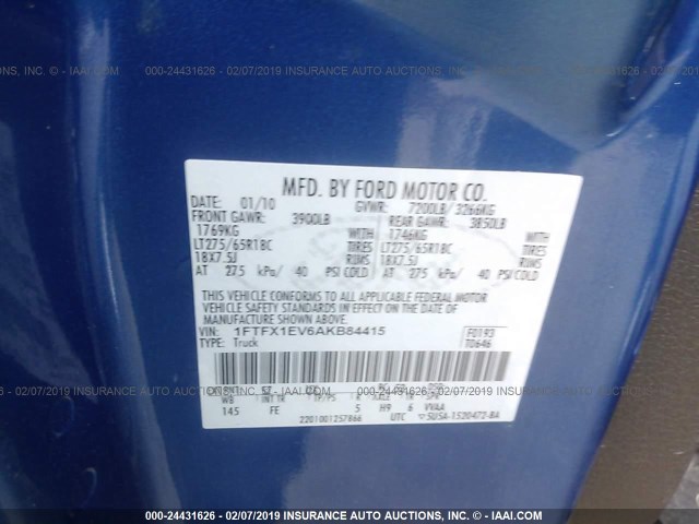 1FTFX1EV6AKB84415 - 2010 FORD F150 SUPER CAB BLUE photo 9