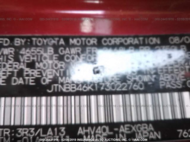 JTNBB46K173022760 - 2007 TOYOTA CAMRY NEW GENERAT HYBRID RED photo 9