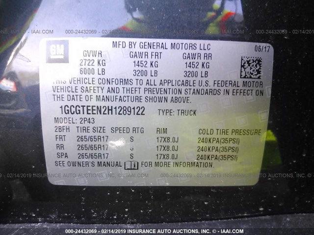 1GCGTEEN2H1289122 - 2017 CHEVROLET COLORADO ZR2 GREEN photo 9