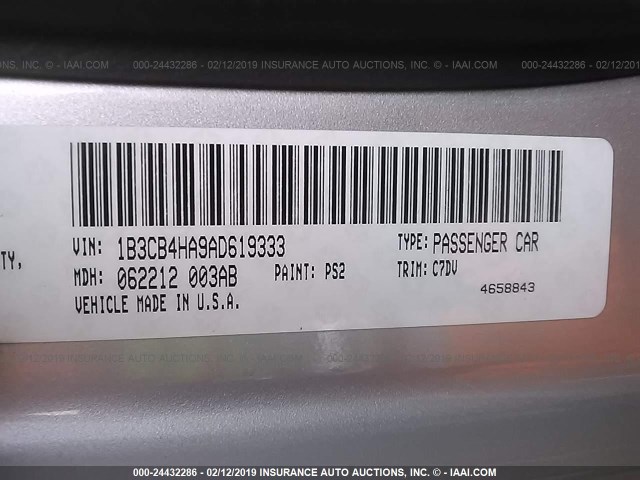 1B3CB4HA9AD619333 - 2010 DODGE CALIBER SXT SILVER photo 9