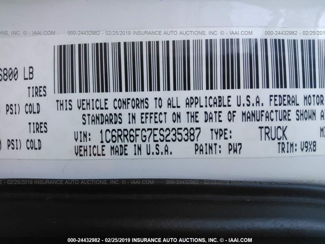 1C6RR6FG7ES235387 - 2014 RAM 1500 ST WHITE photo 9