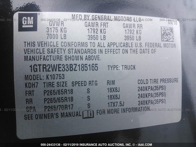 1GTR2WE33BZ185165 - 2011 GMC SIERRA K1500 SLT BLACK photo 8