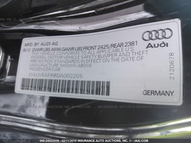 WAUVFAFR8DA002205 - 2013 AUDI A5 PRESTIGE Dark Blue photo 9