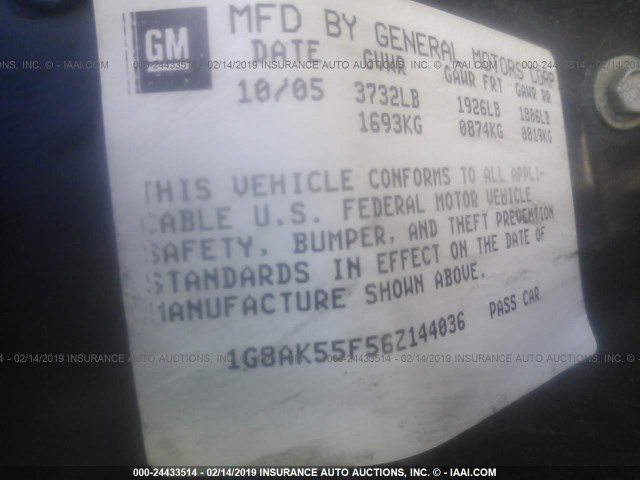 1G8AK55F56Z144036 - 2006 SATURN ION LEVEL 3 WHITE photo 9
