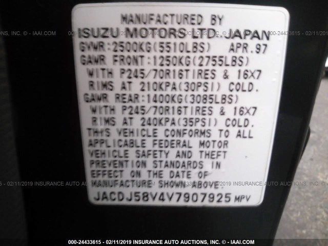 JACDJ58V4V7907925 - 1997 ISUZU TROOPER S/LS/LIMITED 绿色 照片 9