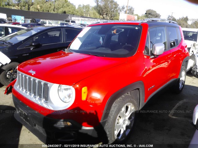 ZACCJBDT7GPD40096 - 2016 JEEP RENEGADE LIMITED RED photo 2