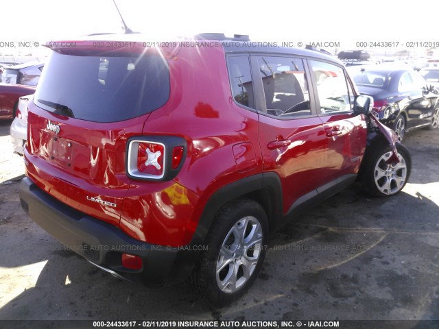 ZACCJBDT7GPD40096 - 2016 JEEP RENEGADE LIMITED RED photo 4