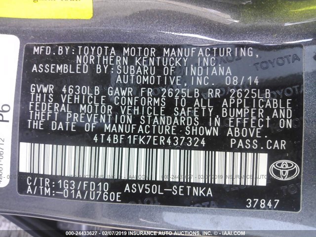 4T4BF1FK7ER437324 - 2014 TOYOTA CAMRY L/SE/LE/XLE Boz foto 9