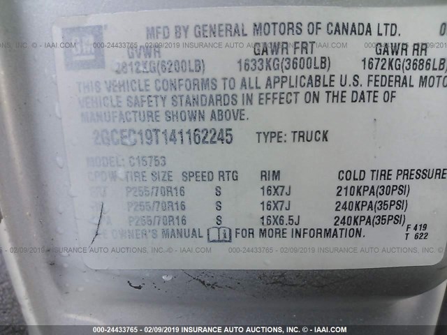 2GCEC19T141162245 - 2004 CHEVROLET SILVERADO C1500 WHITE photo 9