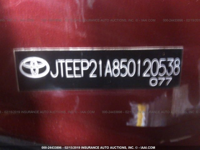 JTEEP21A850120538 - 2005 TOYOTA HIGHLANDER LIMITED MAROON photo 9