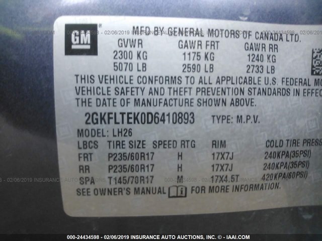 2GKFLTEK0D6410893 - 2013 GMC TERRAIN SLE BLUE photo 9