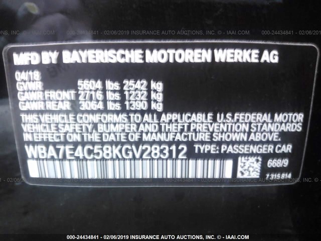 WBA7E4C58KGV28312 - 2019 BMW 740 XI BLACK photo 9