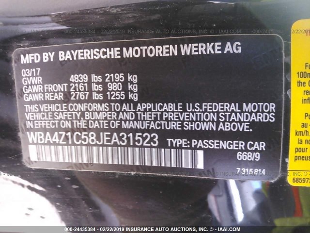 WBA4Z1C58JEA31523 - 2018 BMW 430I BLACK photo 9