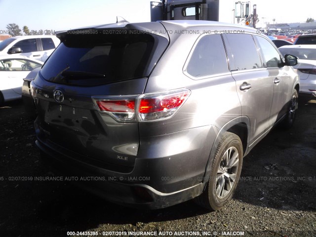 5TDKKRFH4GS501078 - 2016 TOYOTA HIGHLANDER XLE GRAY photo 4