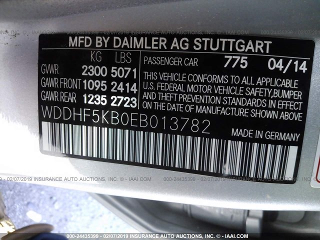 WDDHF5KB0EB013782 - 2014 MERCEDES-BENZ E 350 SILVER photo 9