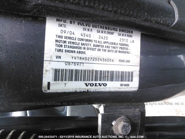 YV1RH527252436054 - 2005 VOLVO S60 R BLUE photo 9