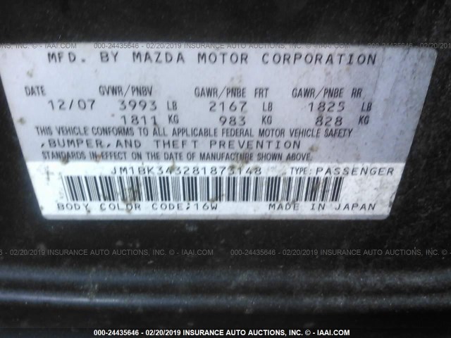 JM1BK343281873148 - 2008 MAZDA 3 HATCHBACK BLACK photo 9