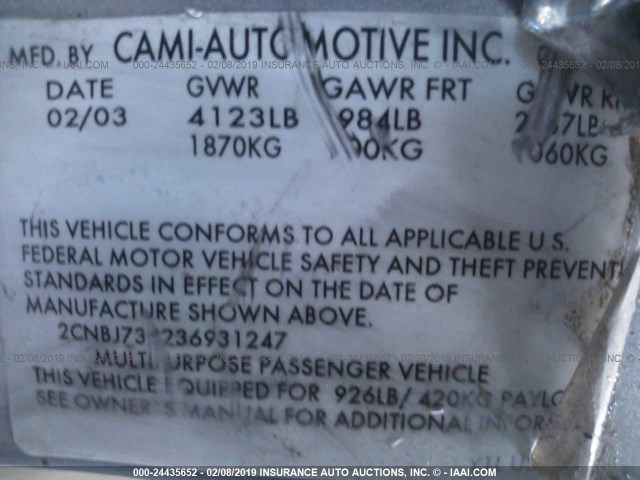 2CNBJ734236931247 - 2003 CHEVROLET TRACKER ZR2 SILVER photo 9