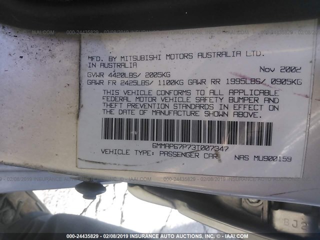 6MMAP67P73T007347 - 2003 MITSUBISHI DIAMANTE LS GOLD photo 9