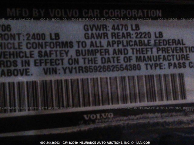 YV1RS592662554380 - 2006 VOLVO S60 2.5T BLUE photo 9