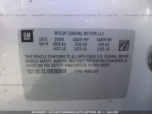 1G11B5SL1EF280608 - 2014 CHEVROLET MALIBU LS SILVER photo 9