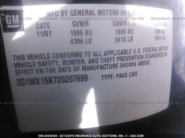 2G1WX15K729207699 - 2002 CHEVROLET MONTE CARLO SS 黑色 照片 9