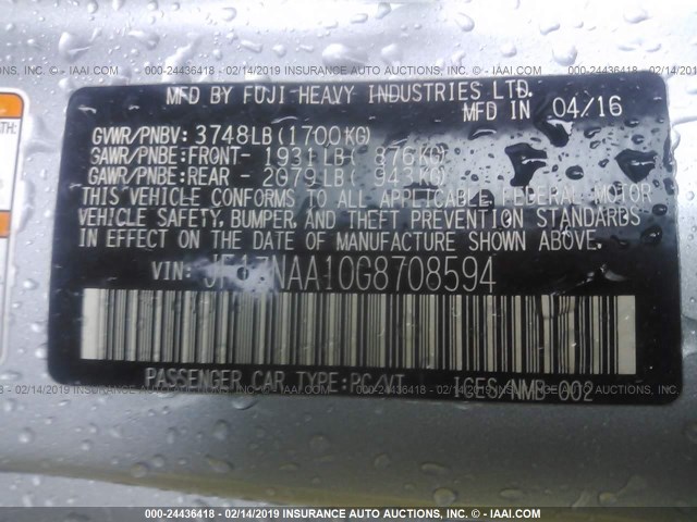 JF1ZNAA10G8708594 - 2016 TOYOTA SCION FR-S SILVER photo 9