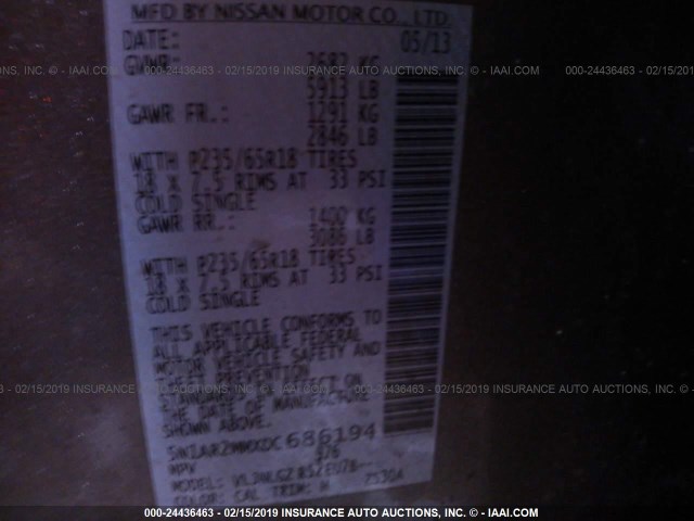 5N1AR2MMXDC686194 - 2013 NISSAN PATHFINDER S/SV/SL/PLATINUM PURPLE photo 9