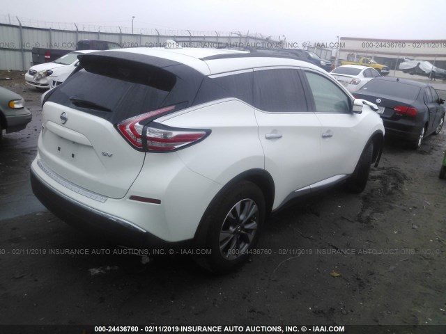 5N1AZ2MG0HN155980 - 2017 NISSAN MURANO S/SL/SV/PLATINUM WHITE photo 4