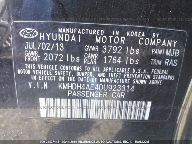 KMHDH4AE4DU923314 - 2013 HYUNDAI ELANTRA GLS/LIMITED BLACK photo 9