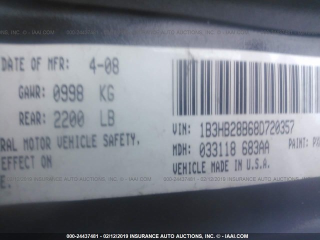 1B3HB28B68D720357 - 2008 DODGE CALIBER BLACK photo 9