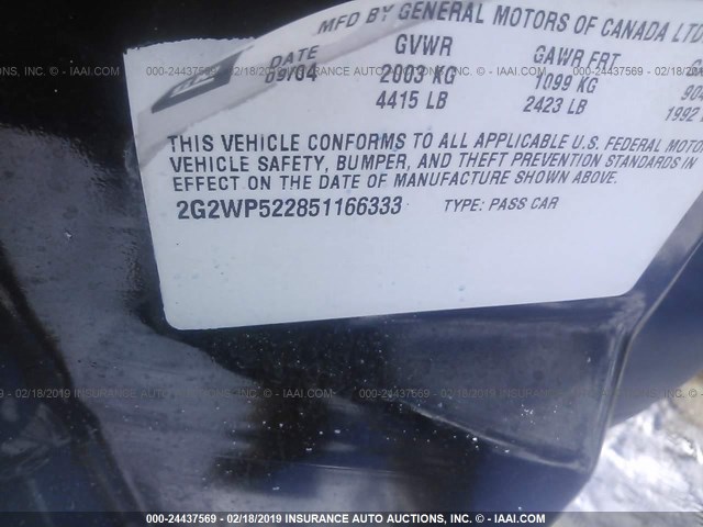 2G2WP522851166333 - 2005 PONTIAC GRAND PRIX BLACK photo 9