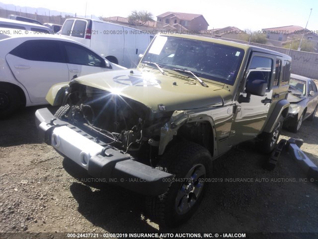 1C4BJWEG5DL693375 - 2013 JEEP WRANGLER UNLIMITE SAHARA GREEN photo 2