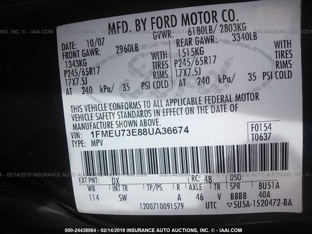 1FMEU73E88UA36674 - 2008 FORD EXPLORER XLT BLUE photo 9