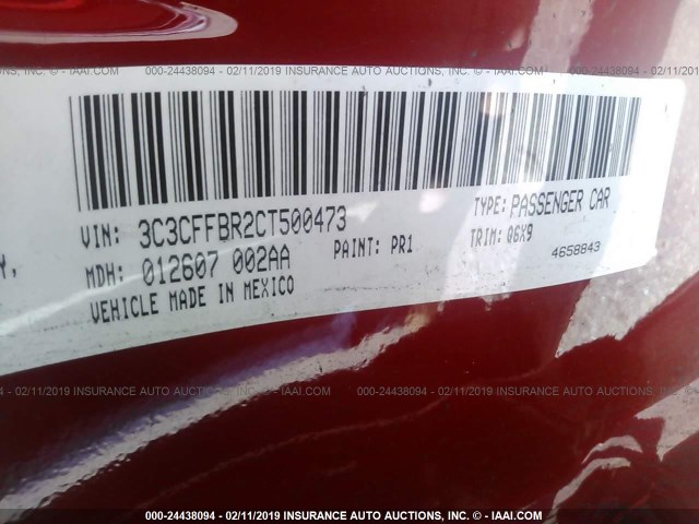 3C3CFFBR2CT500473 - 2012 FIAT 500 SPORT RED photo 9
