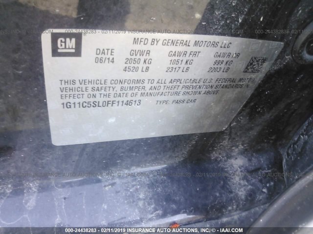 1G11C5SL0FF114613 - 2015 CHEVROLET MALIBU 1LT 黑色 照片 9