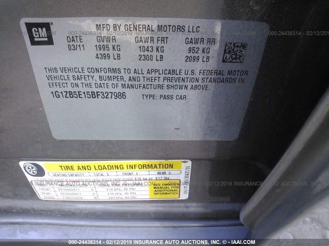 1G1ZB5E15BF327986 - 2011 CHEVROLET MALIBU LS 棕色 照片 9