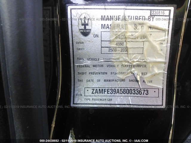 ZAMFE39A580033673 - 2008 MASERATI Quattroporte M139 BLACK photo 9
