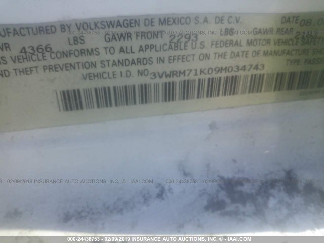 3VWRM71K09M034743 - 2009 VOLKSWAGEN JETTA SE/SEL WHITE photo 9