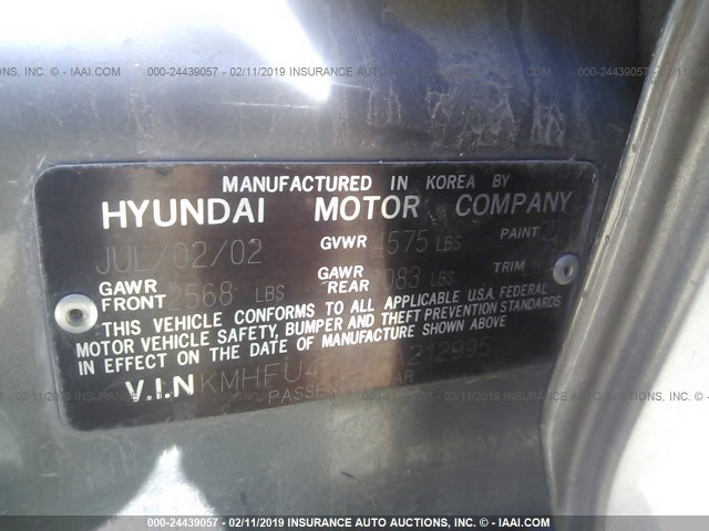 KMHFU45E92A212995 - 2002 HYUNDAI XG 350 GRAY photo 9