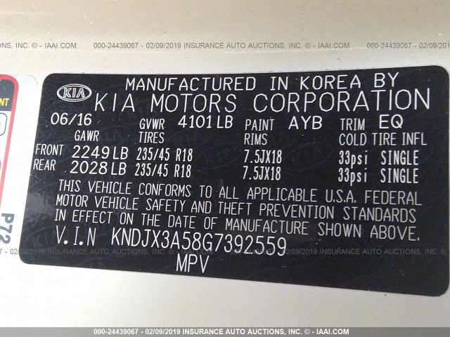 KNDJX3A58G7392559 - 2016 KIA SOUL ! Ağ foto 9