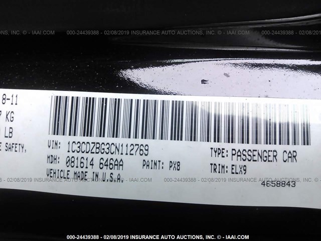 1C3CDZBG3CN112769 - 2012 DODGE AVENGER R/T BLACK photo 9