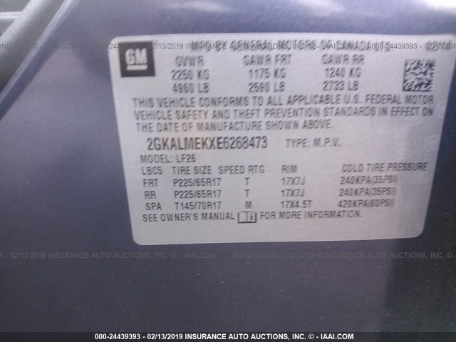 2GKALMEKXE6268473 - 2014 GMC TERRAIN SLE BLUE photo 9