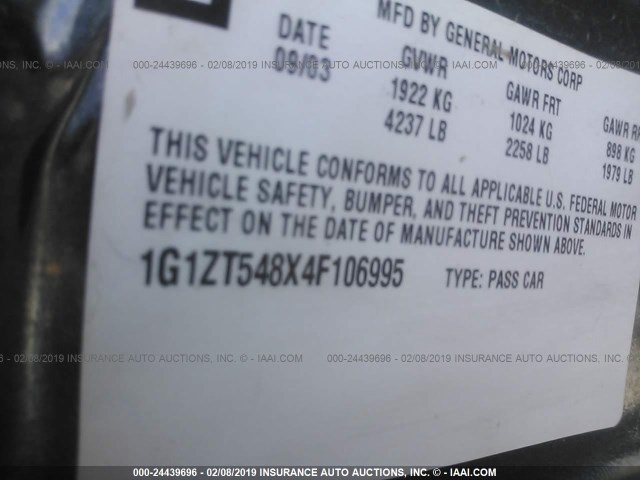 1G1ZT548X4F106995 - 2004 CHEVROLET MALIBU LS Boz foto 9