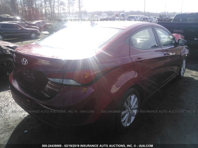 KMHDH4AEXFU420325 - 2015 HYUNDAI ELANTRA SE/SPORT/LIMITED RED photo 4