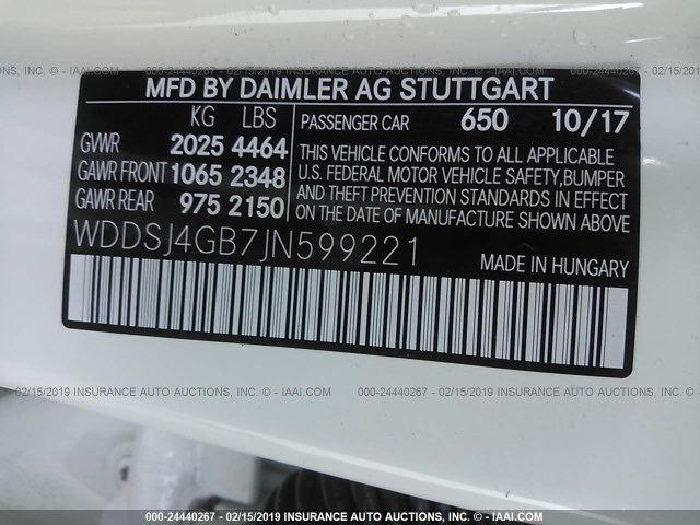 WDDSJ4GB7JN599221 - 2018 MERCEDES-BENZ CLA 250 4MATIC WHITE photo 9